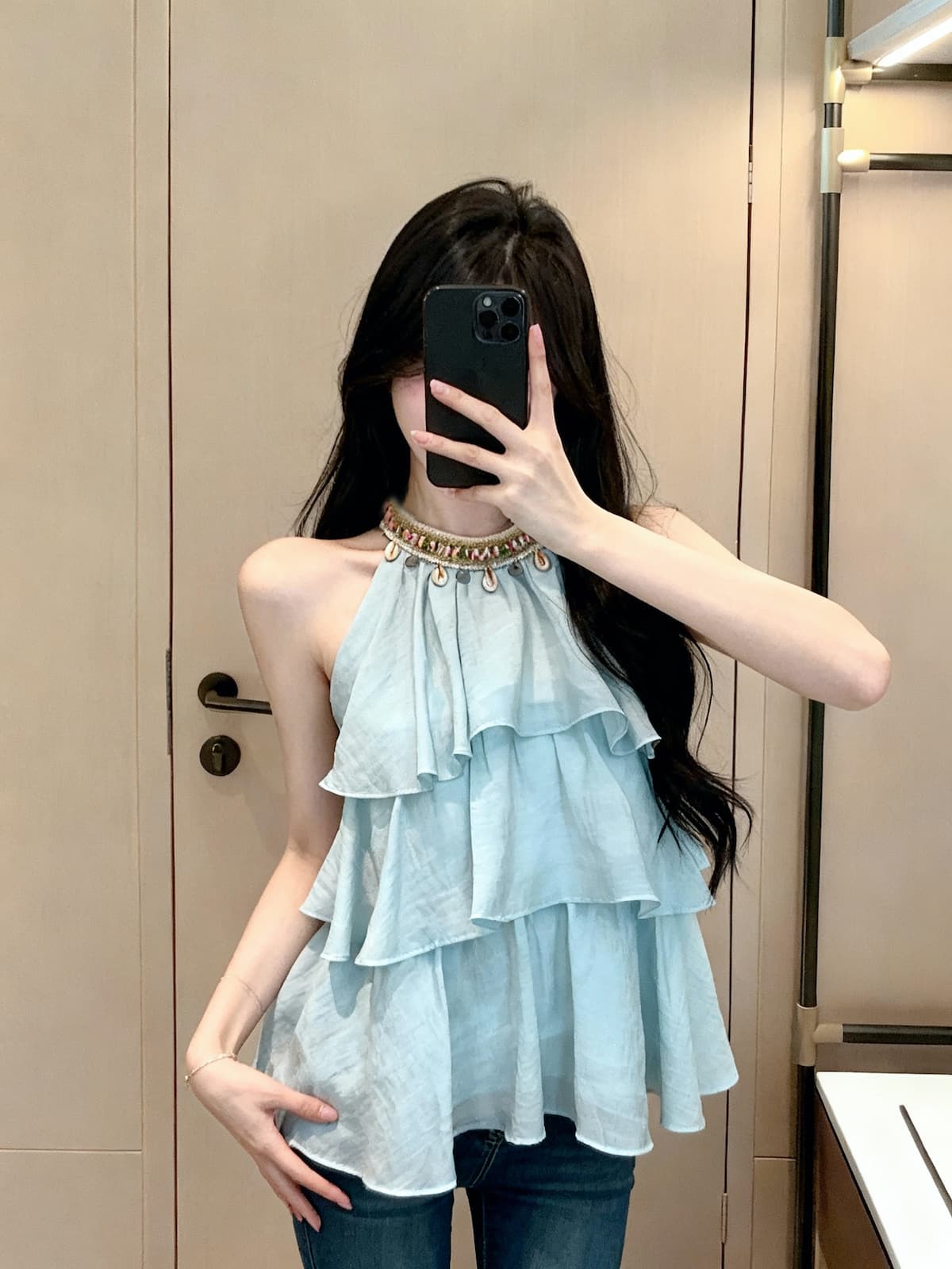 정가 있음 보호 한 부서 디자인 센스 패치워크 행침 목 캐미솔 여름 새로운 슬림해 보이는 오프숄더 맨위 상세 이미지 22