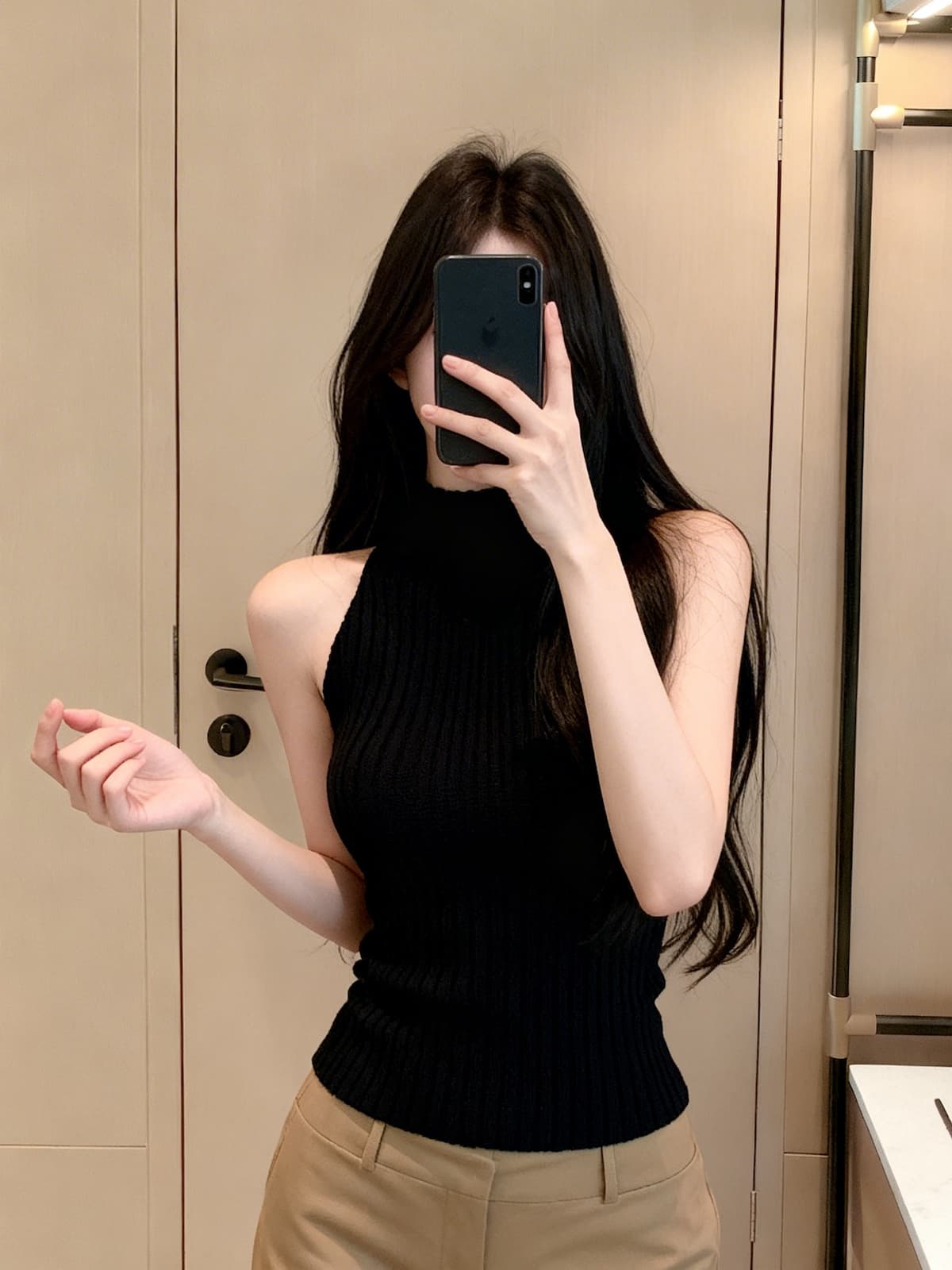 정가 있음 보호 아름다운 한 부서 반하이넥 여성 행침 목 전후 둘 착용 니트 조끼 백리스 몸매 가꾸기 맨위 이미지 4