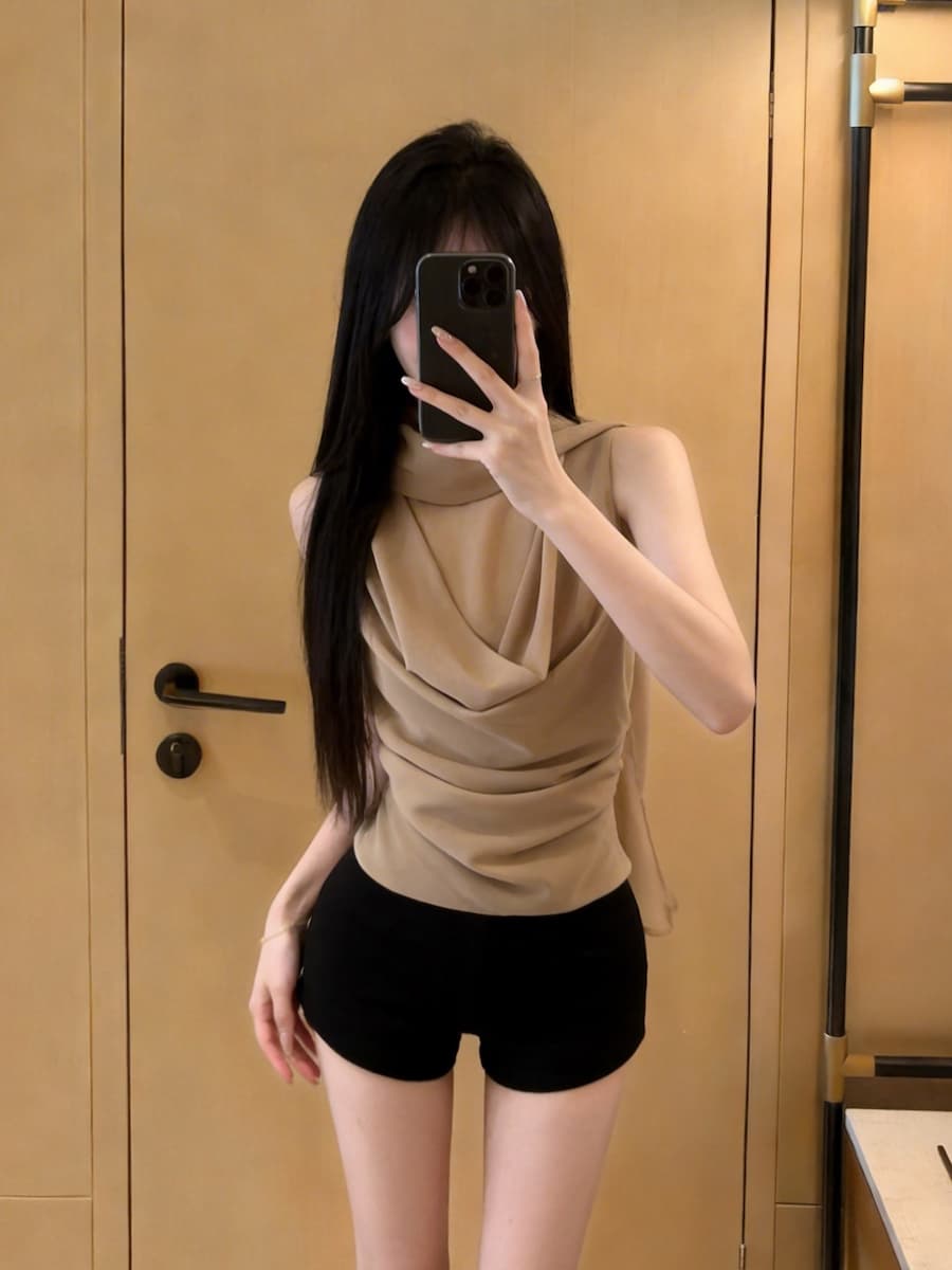정가 있음 보호 고급 센스 품격 말뚝 더미 칼라 리본 민소매 조끼 비대칭 디자인 센스 작은 대중 맨위 상세 이미지 11