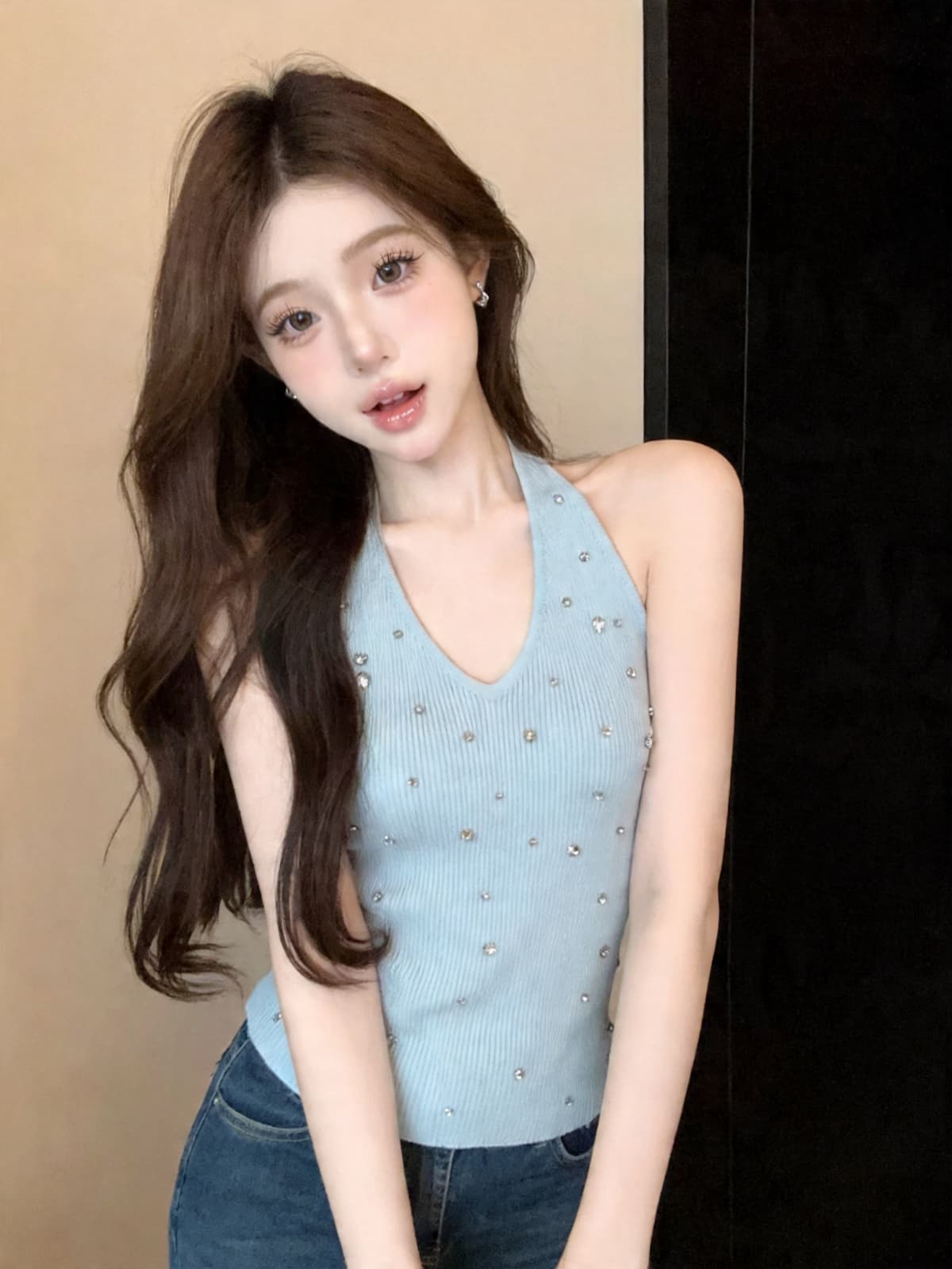 정가 있음 보호 핫걸 행침 목 스와로브스키 민소매 니트 조끼 여성 여름 몸매 가꾸기 슬림해 보이는 외출용 맨위 서비스 상세 이미지 8