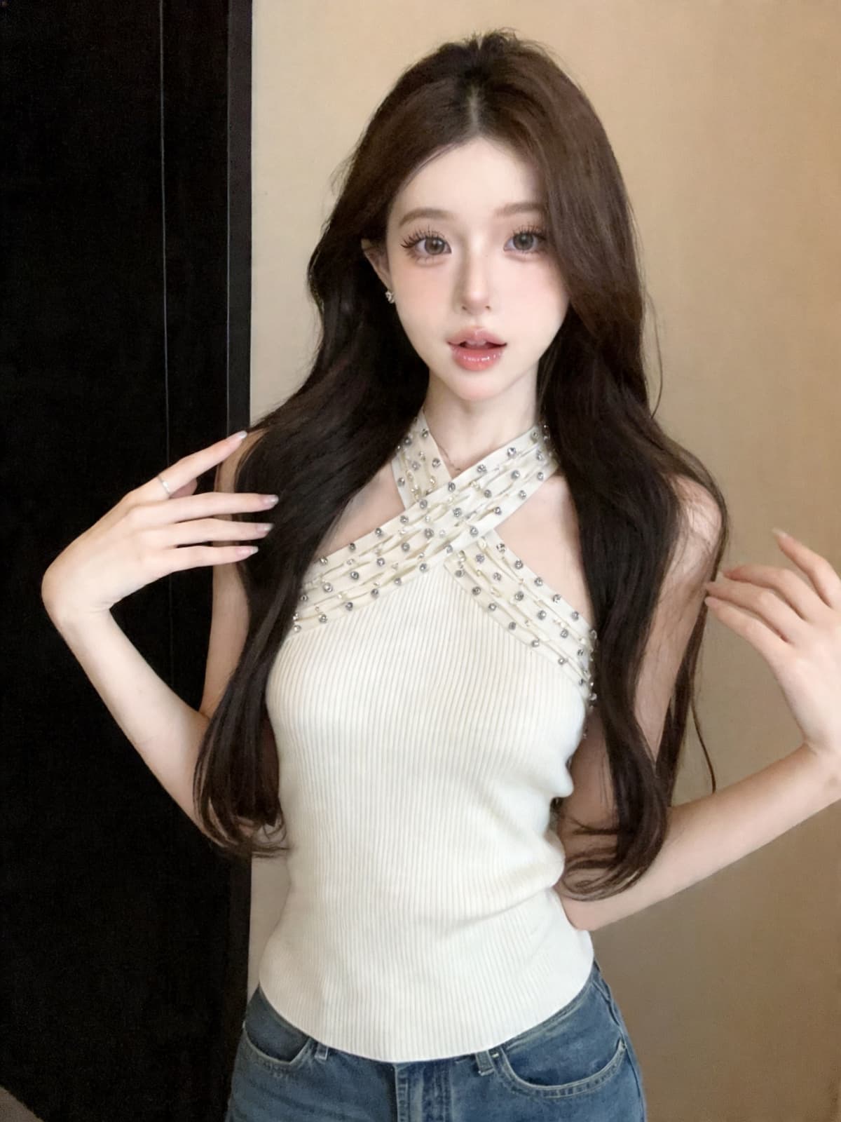 정가 있음 보호 민소매 행침 목 캐미솔 여름 무거운 작업 못 훈련 새로운 홀로우 아웃 섹시함 외출용 맨위 상세 이미지 8