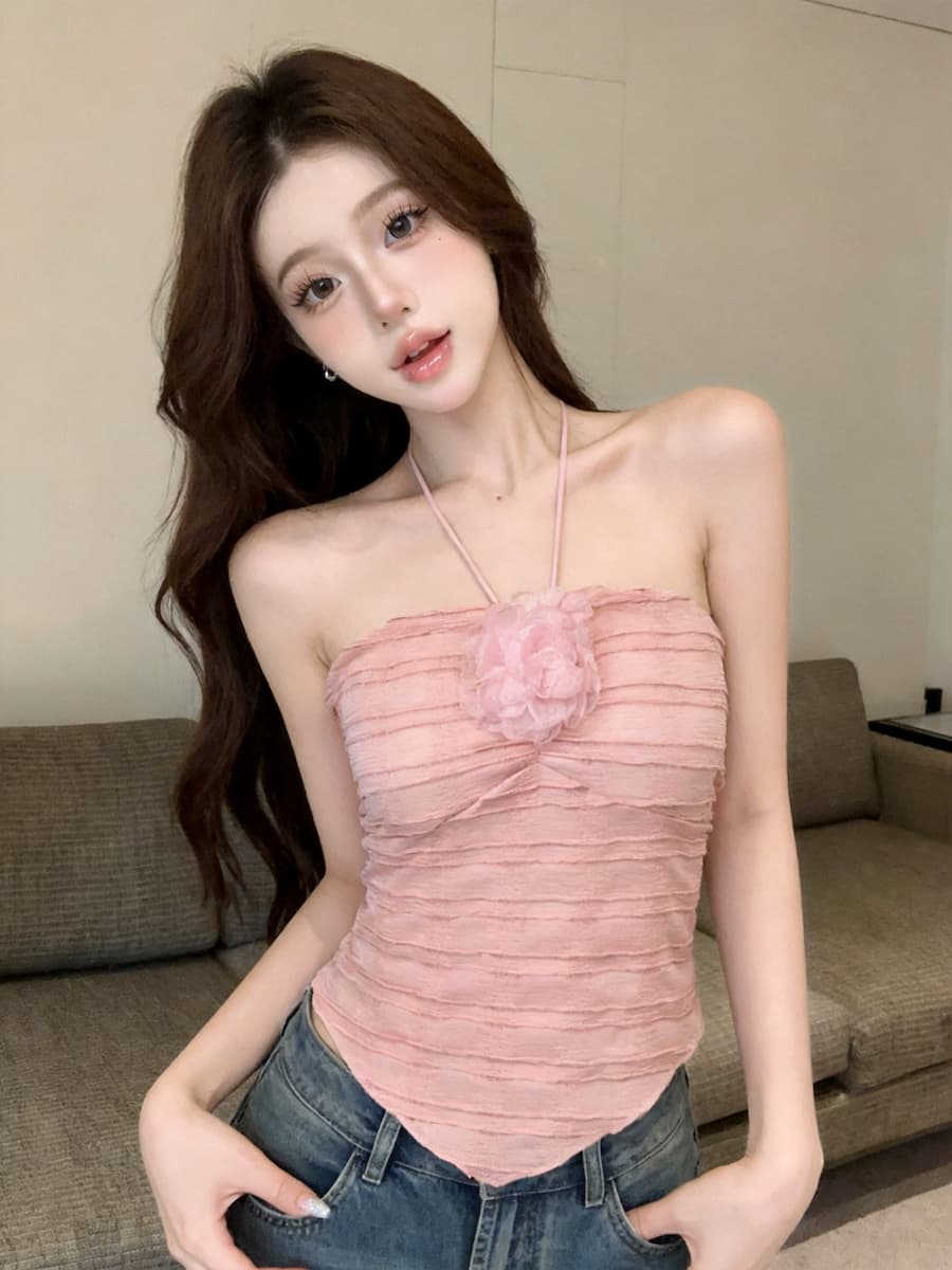정가 있음 보호 달콤함 꽃 외국 가스 행침 목 조끼 여성 순수한 욕망 바람 여름 핫걸 슬림해 보이는 포장 가슴 맨위 상세 이미지 13