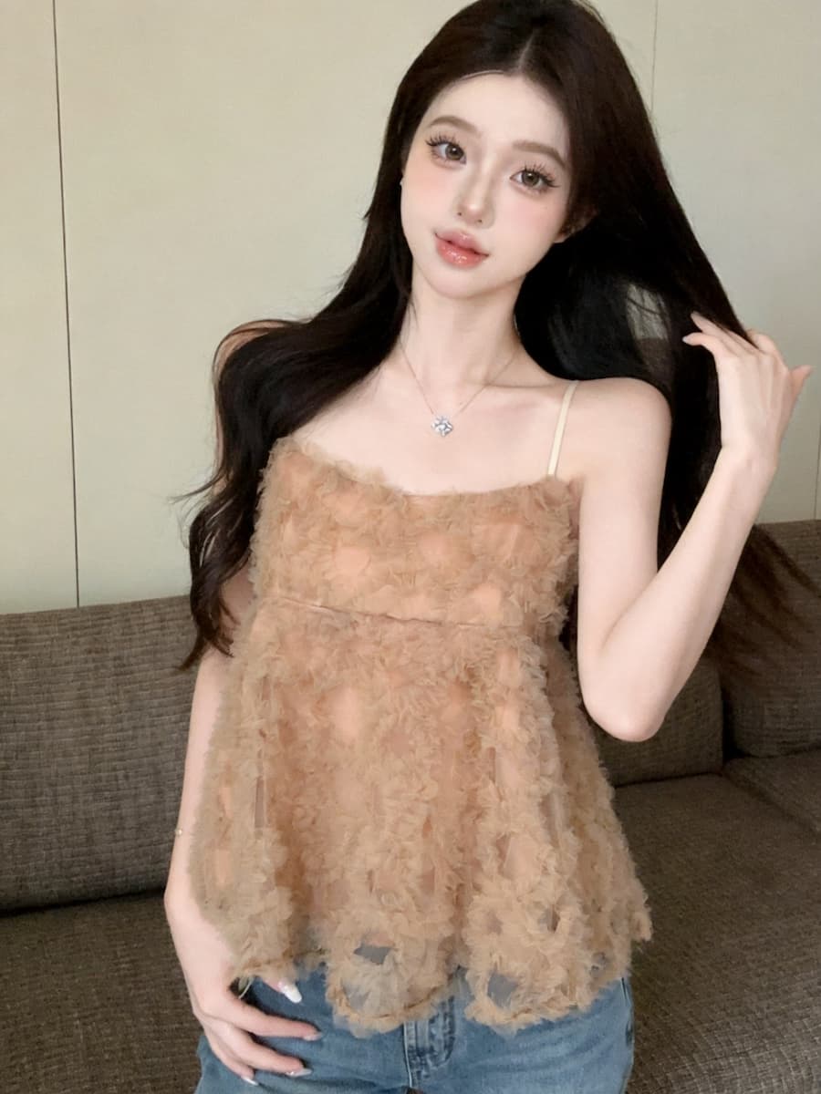 정가 있음 보호 순수한 욕망 달콤함 소녀 바람 망사 캐미솔 맨위 여성 여름 달콤함 인형 셔츠 상세 이미지 6