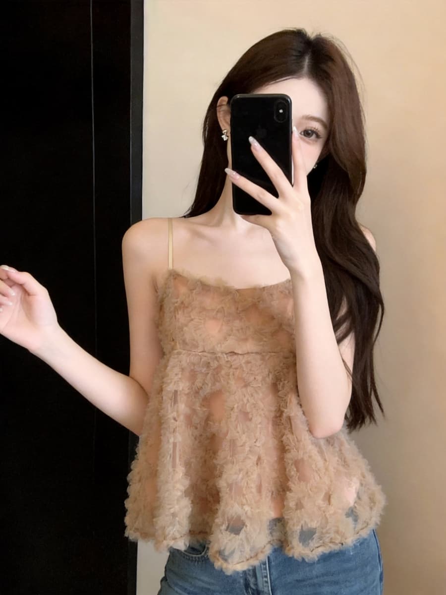 정가 있음 보호 순수한 욕망 달콤함 소녀 바람 망사 캐미솔 맨위 여성 여름 달콤함 인형 셔츠 상세 이미지 20