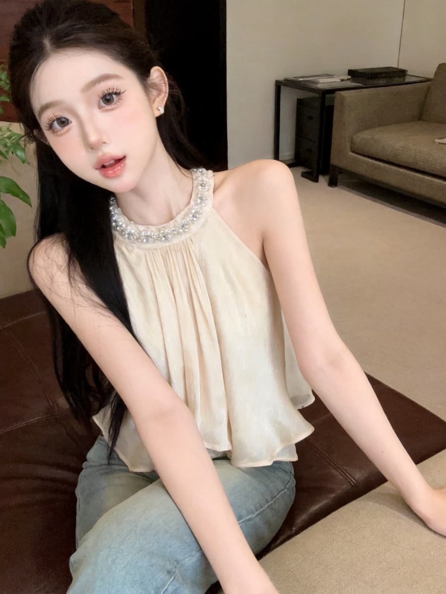 정가 있음 보호 프랑스식 분위기 센스 행침 목 진주 시폰 셔츠 여성 여름 수준 프릴 인형 셔츠 맨위 상세 이미지 11