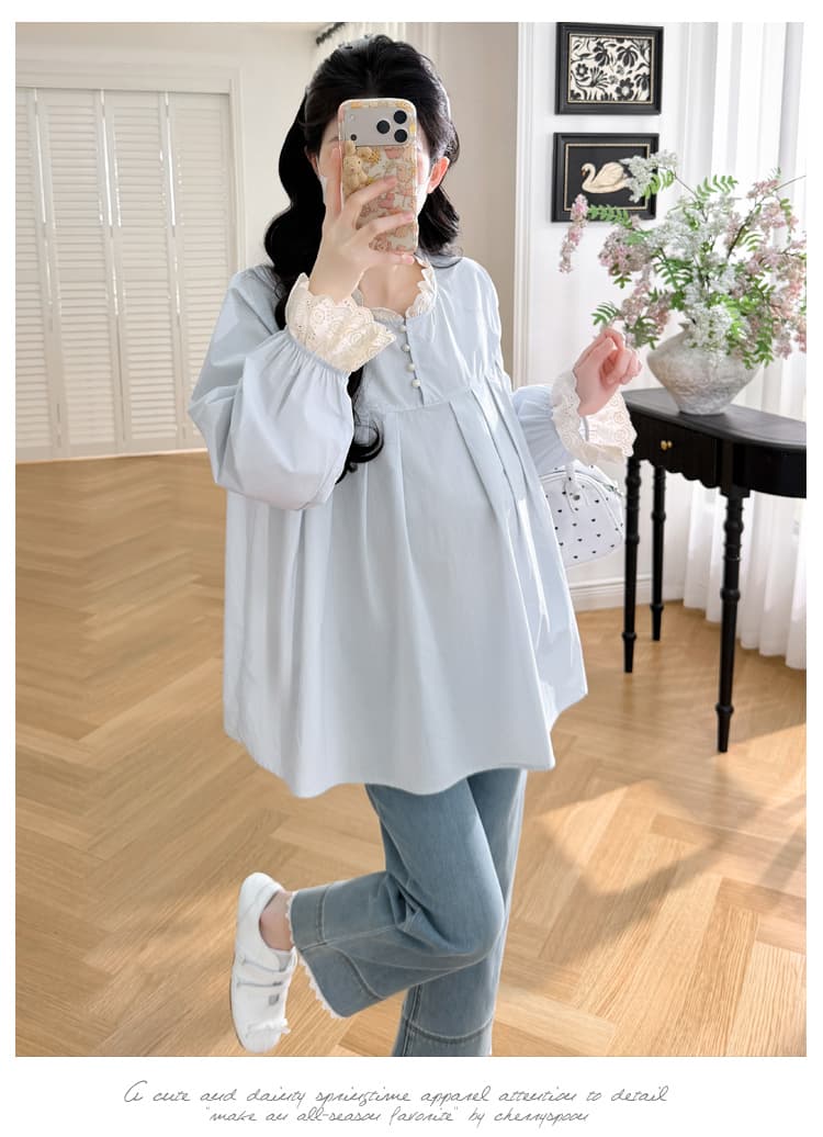 실사 지금 2026 가을 새로운 한국 스타일 패션 자수 공예 레이스 패치워크 임산부 중간 길이 맨위 상세 이미지 10