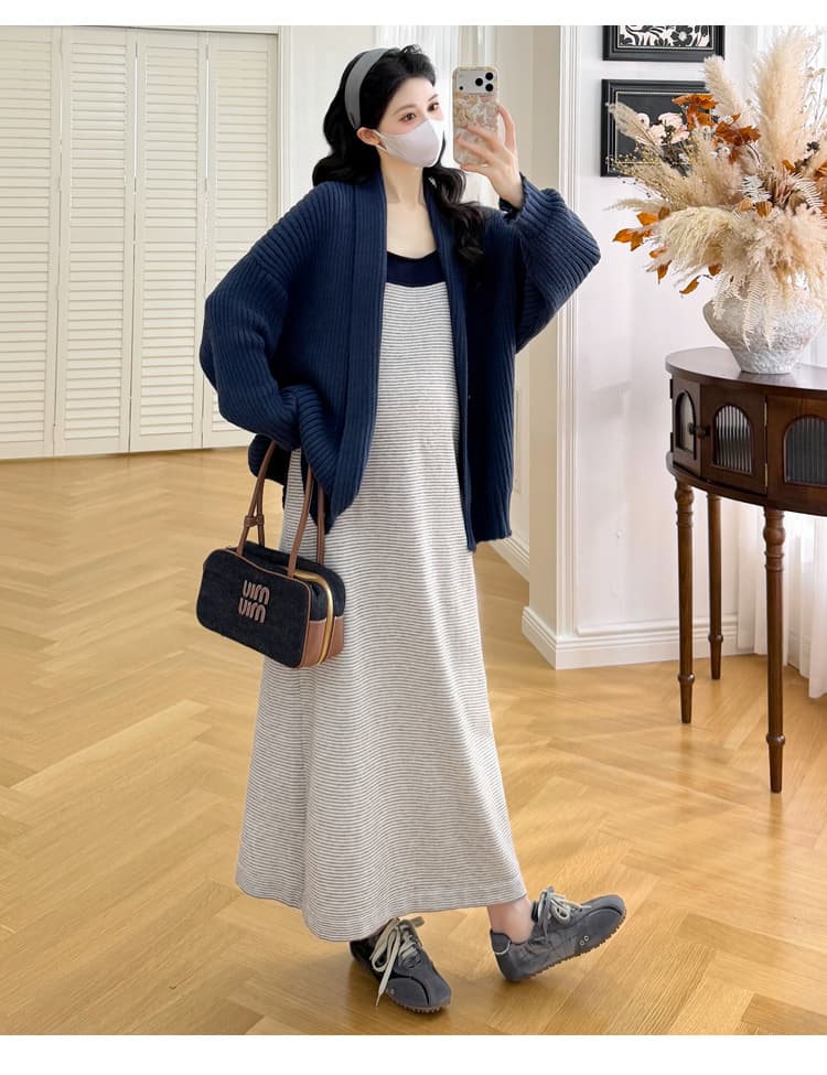 실사 지금 2026 가을 겨울 새로운 한국 스타일 패션 루즈핏 임산부 스웨터 드레스 재킷 세트 상세 이미지 22