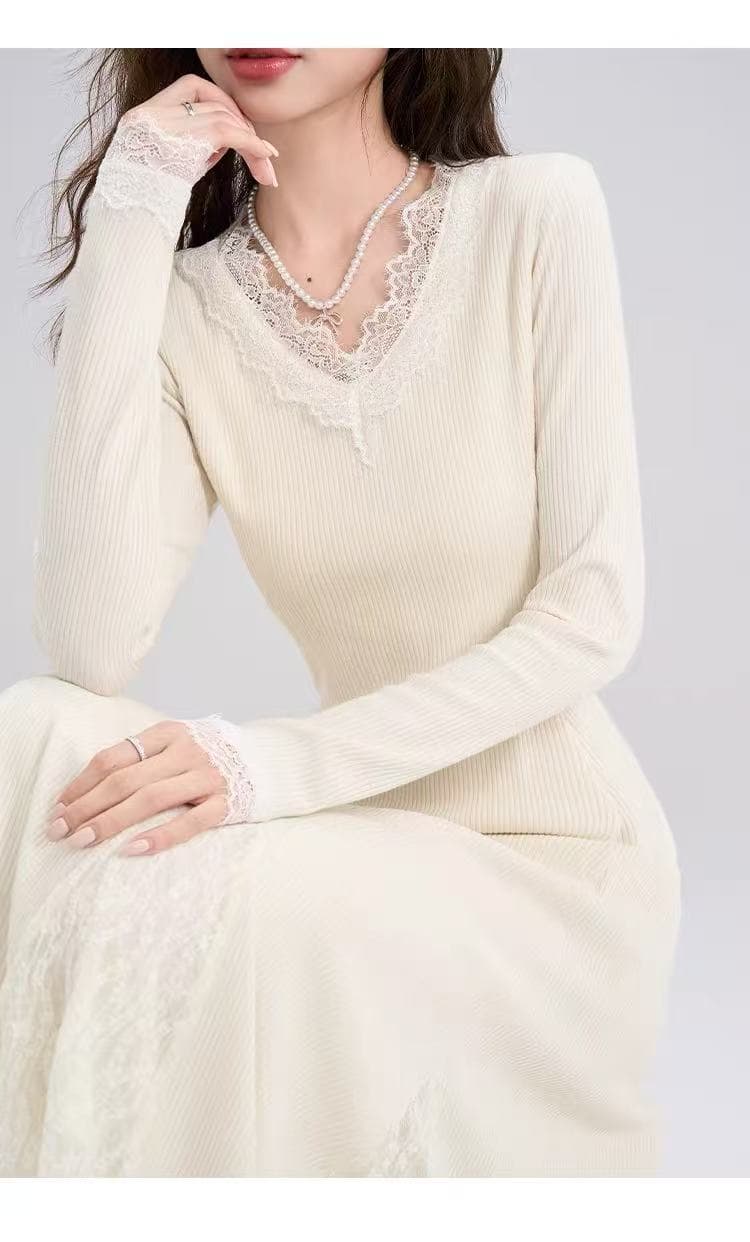 가을 샤오 만 프랑스식 부드러운 바람 니트 만나는 여성 드레스 가을 겨울철 경기 코트 레이스 인사이드 가져 가라. 품격 롱 스커트 상세 이미지 18
