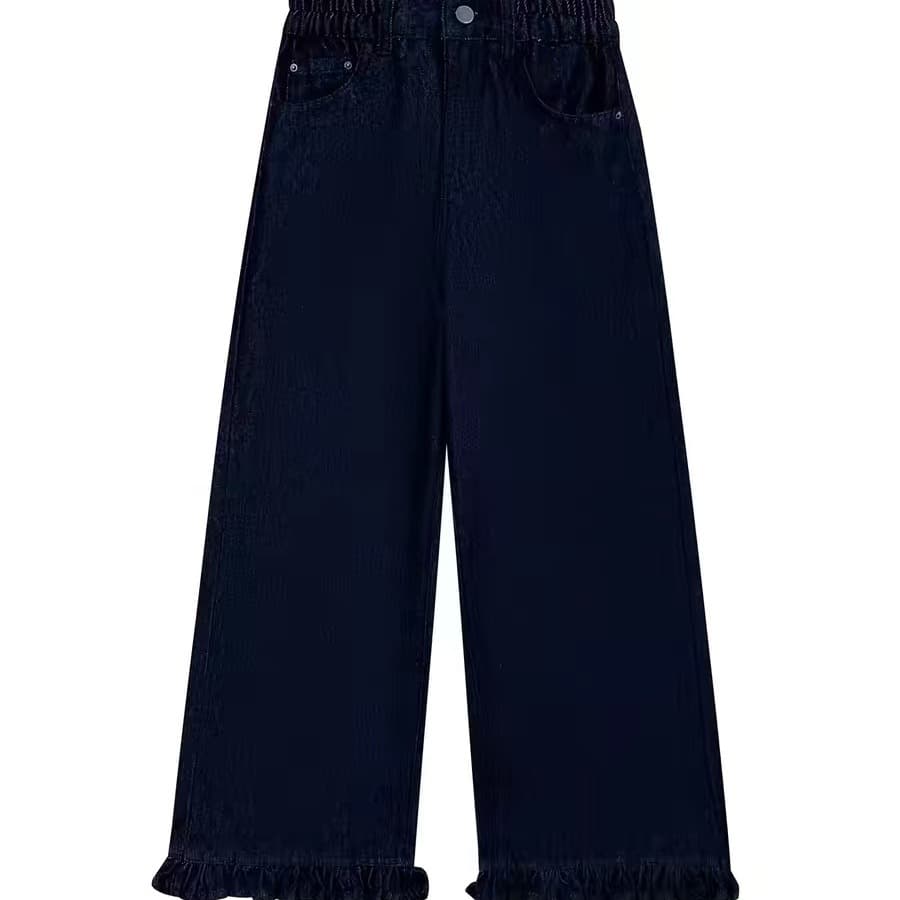 목이버섯 레이스 청바지 여성 봄 여름 새로운 빅 사이즈 지방 mm 배 종류 몸 슬림해 보이는 작은 키 스트레이트 와이드 레그 팬츠 이미지 5