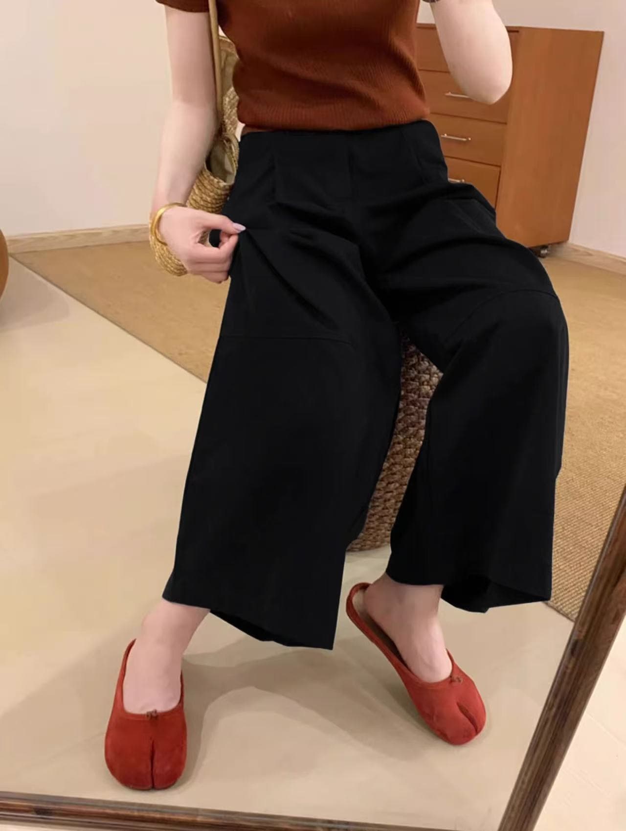 하이웨이스트 화이트 캐주얼 와이드 레깅스 바지 봄 여름 새로운 워시 물 면 배 모양 몸 모통이 칼 할란 9부 바지 아이들 상세 이미지 12