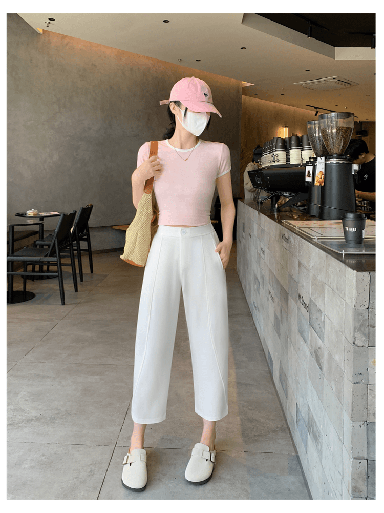 진한 파란색 할란 주간 실크 청바지 여성 봄 여름 새로운 배 모양 몸 하이웨이스트 루즈핏 슬림해 보이는 9 포인트 와이드 레그 팬츠 상세 이미지 26