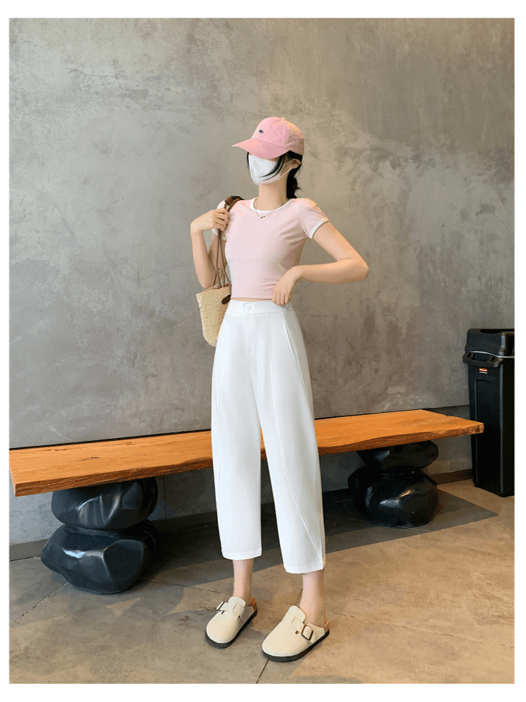 진한 파란색 할란 주간 실크 청바지 여성 봄 여름 새로운 배 모양 몸 하이웨이스트 루즈핏 슬림해 보이는 9 포인트 와이드 레그 팬츠 상세 이미지 27