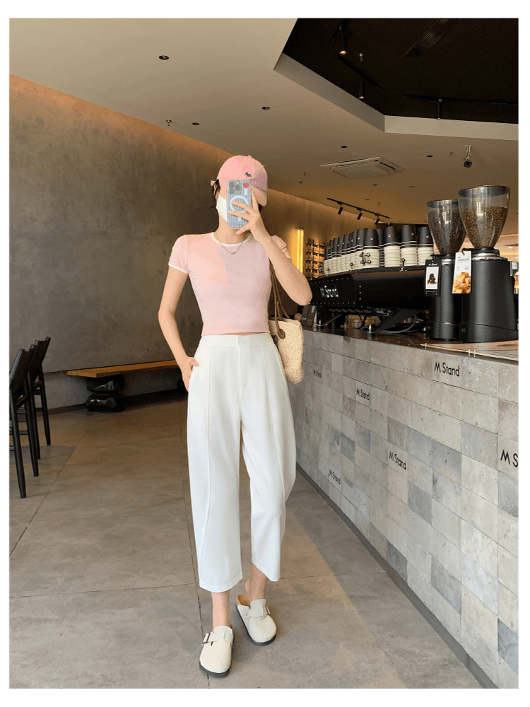 진한 파란색 할란 주간 실크 청바지 여성 봄 여름 새로운 배 모양 몸 하이웨이스트 루즈핏 슬림해 보이는 9 포인트 와이드 레그 팬츠 상세 이미지 31