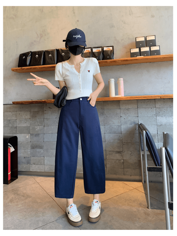 고급 좁은 에디션 바나나 낫 바지 여성 2026 워시 물 면 봄 여름 캐주얼 바지 루즈핏 느긋한 바람 슬림해 보이는 9부 바지 상세 이미지 7