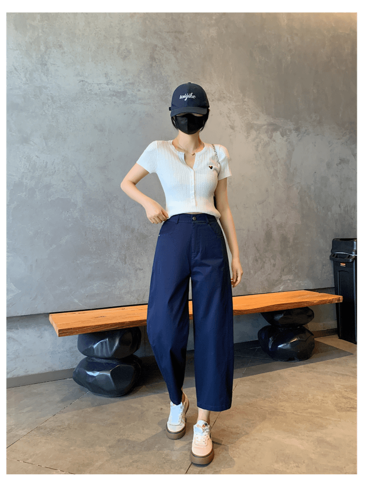 고급 좁은 에디션 바나나 낫 바지 여성 2026 워시 물 면 봄 여름 캐주얼 바지 루즈핏 느긋한 바람 슬림해 보이는 9부 바지 상세 이미지 15