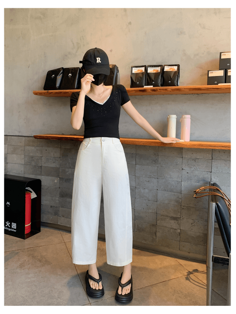 고급 좁은 에디션 바나나 낫 바지 여성 2026 워시 물 면 봄 여름 캐주얼 바지 루즈핏 느긋한 바람 슬림해 보이는 9부 바지 상세 이미지 26