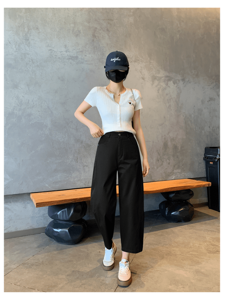 고급 좁은 에디션 바나나 낫 바지 여성 2026 워시 물 면 봄 여름 캐주얼 바지 루즈핏 느긋한 바람 슬림해 보이는 9부 바지 상세 이미지 34