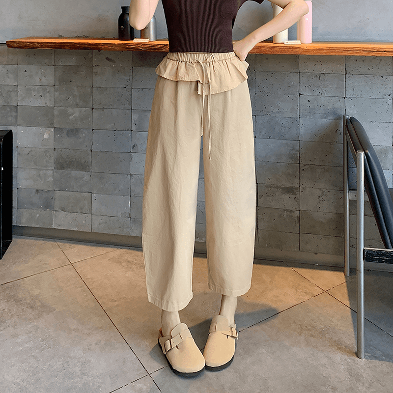 워시 물 순면 9 포인트 워크웨어 팬츠 올해 인기 ~ 중 바지 봄 여름 프릴 허리밴드 모통이 칼 와이드 레깅스 바지 이미지 2
