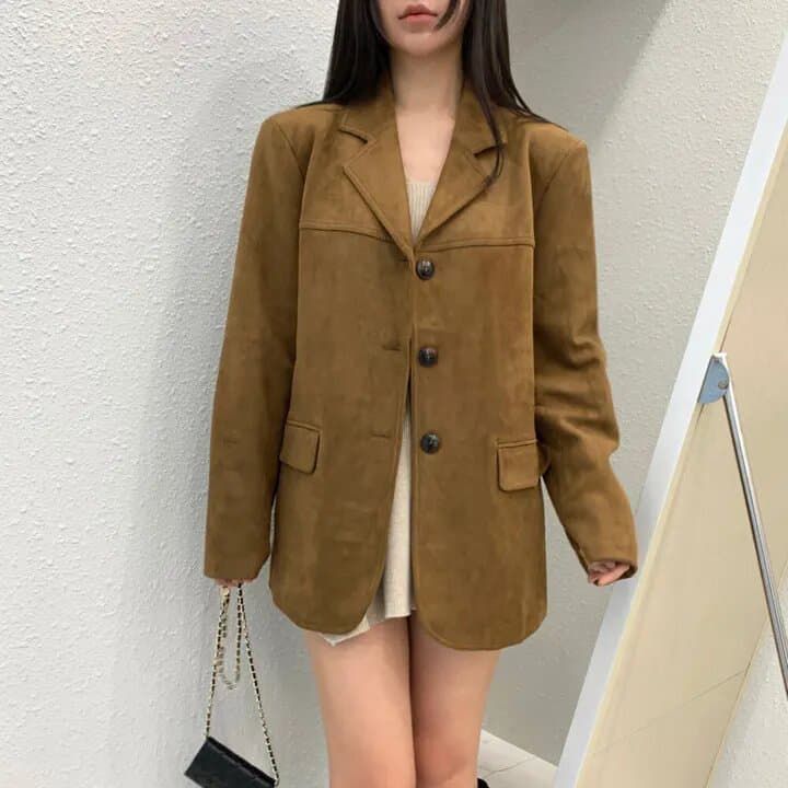 사슴 캐시미어 정장 여성 코트 한국 레트로 루즈핏 슬림해 보이는 싱글 줄 버튼 고급 센스 품격 다용도 긴팔 맨위 상세 이미지 3