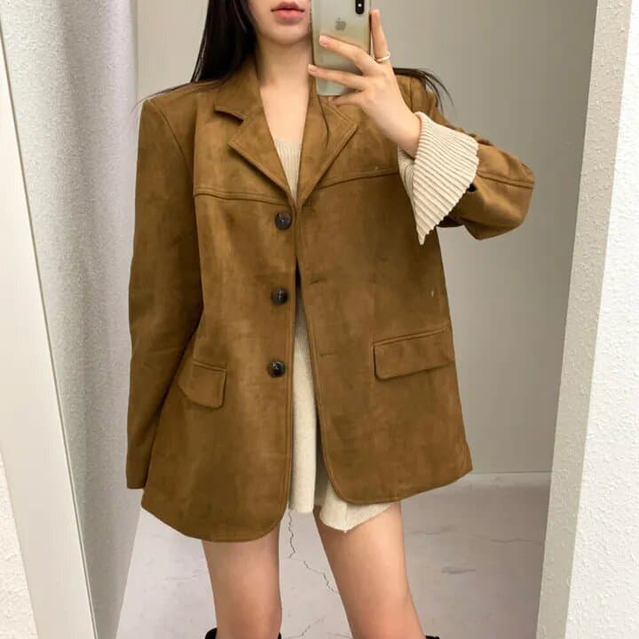 사슴 캐시미어 정장 여성 코트 한국 레트로 루즈핏 슬림해 보이는 싱글 줄 버튼 고급 센스 품격 다용도 긴팔 맨위 상세 이미지 17