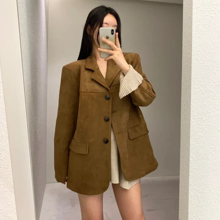 사슴 캐시미어 정장 여성 코트 한국 레트로 루즈핏 슬림해 보이는 싱글 줄 버튼 고급 센스 품격 다용도 긴팔 맨위 상세 이미지 18