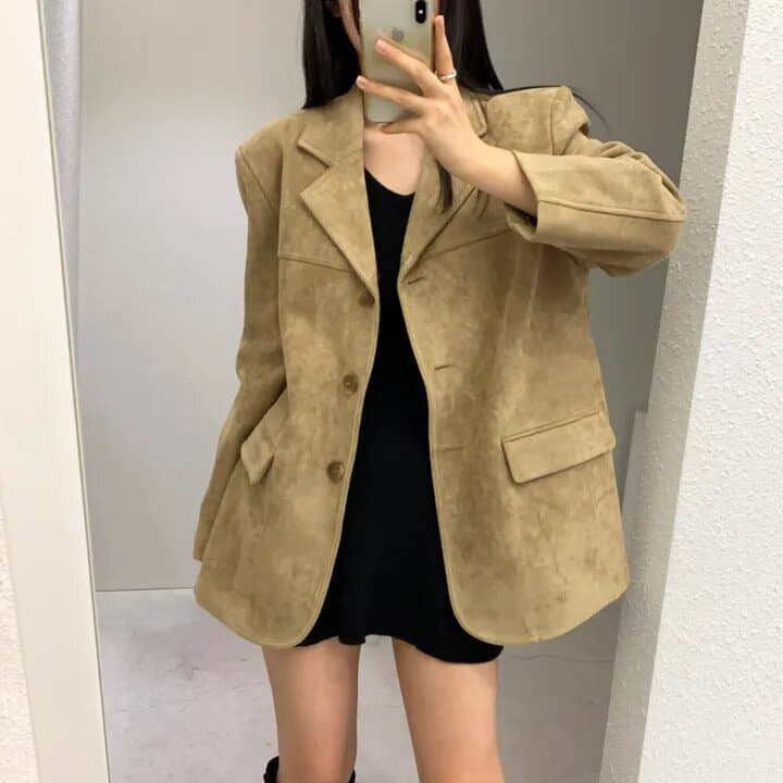 사슴 캐시미어 정장 여성 코트 한국 레트로 루즈핏 슬림해 보이는 싱글 줄 버튼 고급 센스 품격 다용도 긴팔 맨위 상세 이미지 19