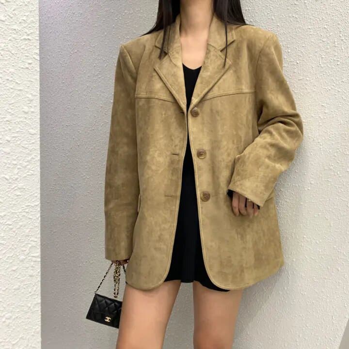사슴 캐시미어 정장 여성 코트 한국 레트로 루즈핏 슬림해 보이는 싱글 줄 버튼 고급 센스 품격 다용도 긴팔 맨위 상세 이미지 21