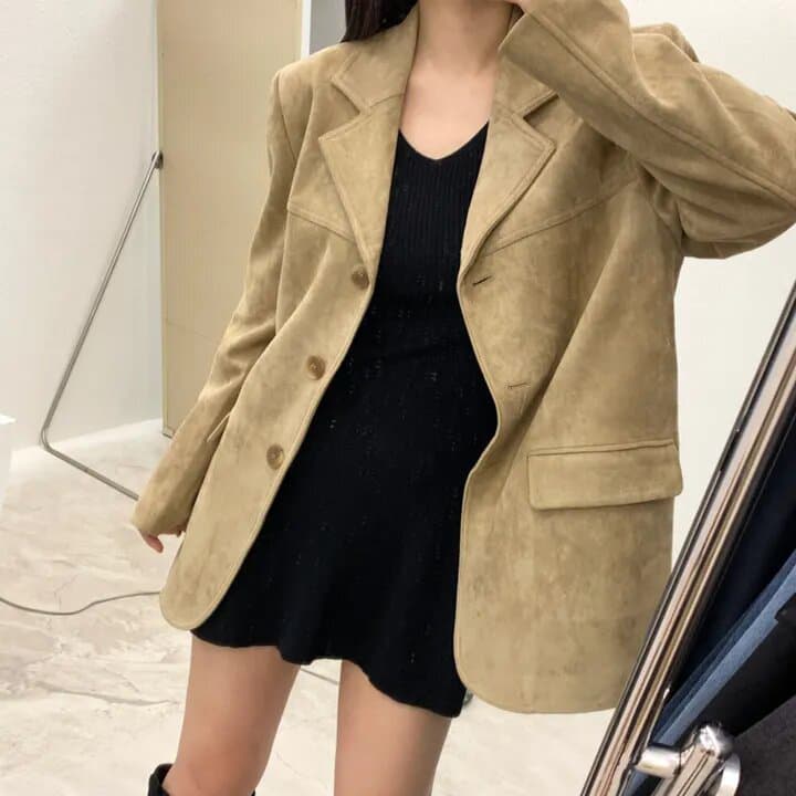 사슴 캐시미어 정장 여성 코트 한국 레트로 루즈핏 슬림해 보이는 싱글 줄 버튼 고급 센스 품격 다용도 긴팔 맨위 상세 이미지 23