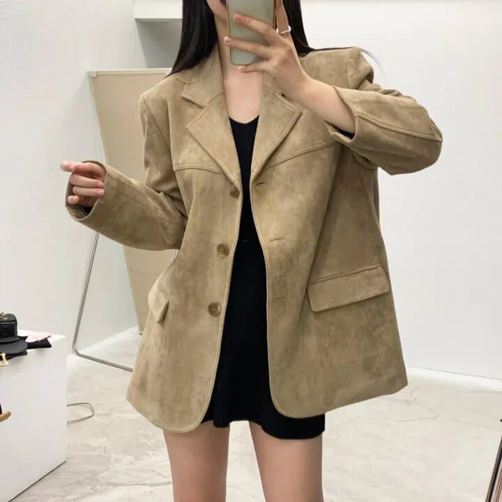 사슴 캐시미어 정장 여성 코트 한국 레트로 루즈핏 슬림해 보이는 싱글 줄 버튼 고급 센스 품격 다용도 긴팔 맨위 상세 이미지 25