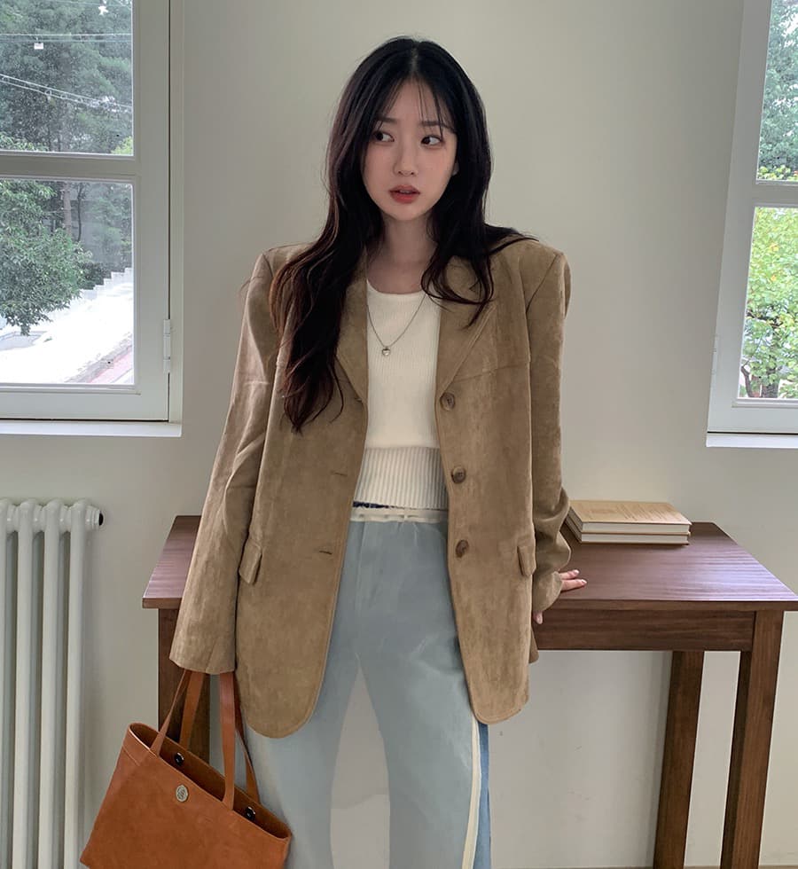 ins 프랑스식 레트로 품격 정장 칼라 싱글 줄 버튼 더블 주머니 아름다움 라드. 색상 시스템 블레이저 이미지 2