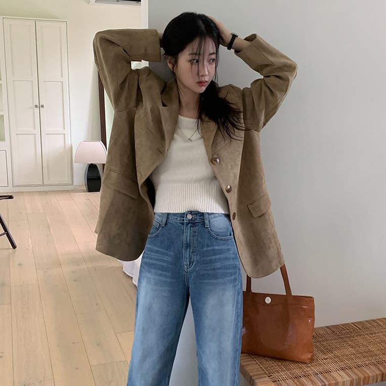 ins 프랑스식 레트로 품격 정장 칼라 싱글 줄 버튼 더블 주머니 아름다움 라드. 색상 시스템 블레이저 상세 이미지 19