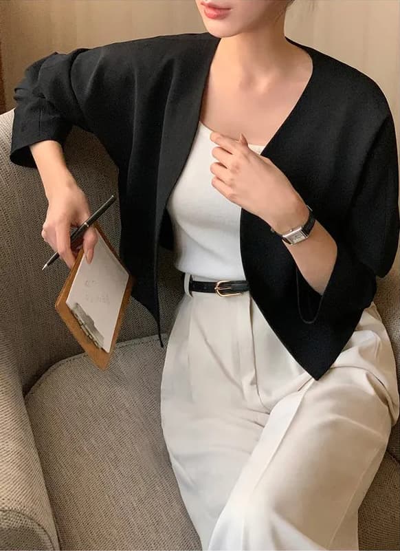 봄 새로운 한 스타일 봄 가을 익스트림 제인 지배 품격 루즈핏 캐주얼 다용도 단색 긴팔 쇼트 스타일 블레이저 상세 이미지 19