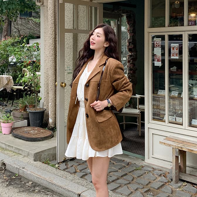 한국 chic 가을 겨울 레트로 아름다움 라드. 정장 칼라 모방 사슴 캐시미어 루즈핏 캐주얼 다용도 섹션 긴팔 여성 코트 상세 이미지 7