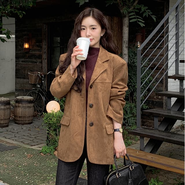 한국 chic 가을 겨울 레트로 아름다움 라드. 정장 칼라 모방 사슴 캐시미어 루즈핏 캐주얼 다용도 섹션 긴팔 여성 코트 상세 이미지 17