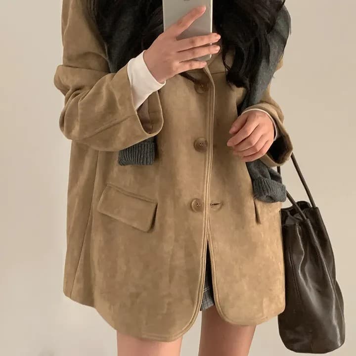 한국 chic 가을 새로운 레트로 품격 더블 주머니 아름다움 라드. 색상 시스템 루즈핏 다용도 긴팔 블레이저 상세 이미지 4