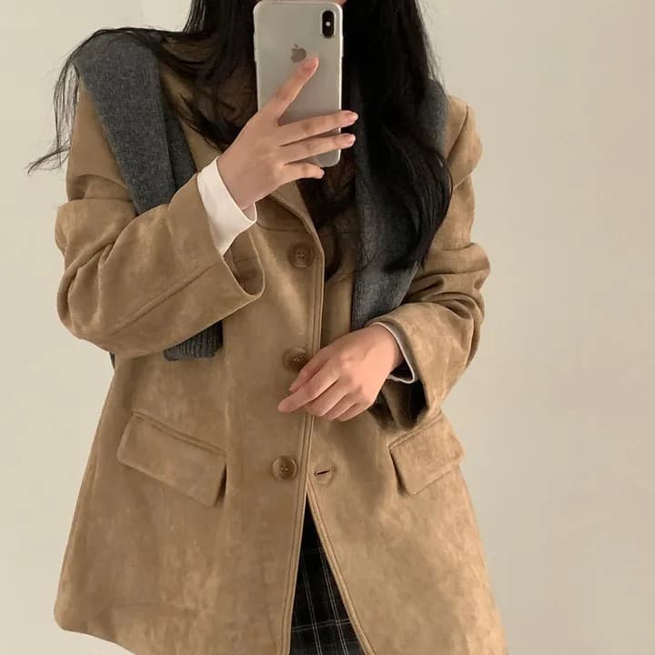 한국 chic 가을 새로운 레트로 품격 더블 주머니 아름다움 라드. 색상 시스템 루즈핏 다용도 긴팔 블레이저 상세 이미지 6