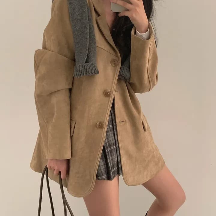 한국 chic 가을 새로운 레트로 품격 더블 주머니 아름다움 라드. 색상 시스템 루즈핏 다용도 긴팔 블레이저 상세 이미지 8