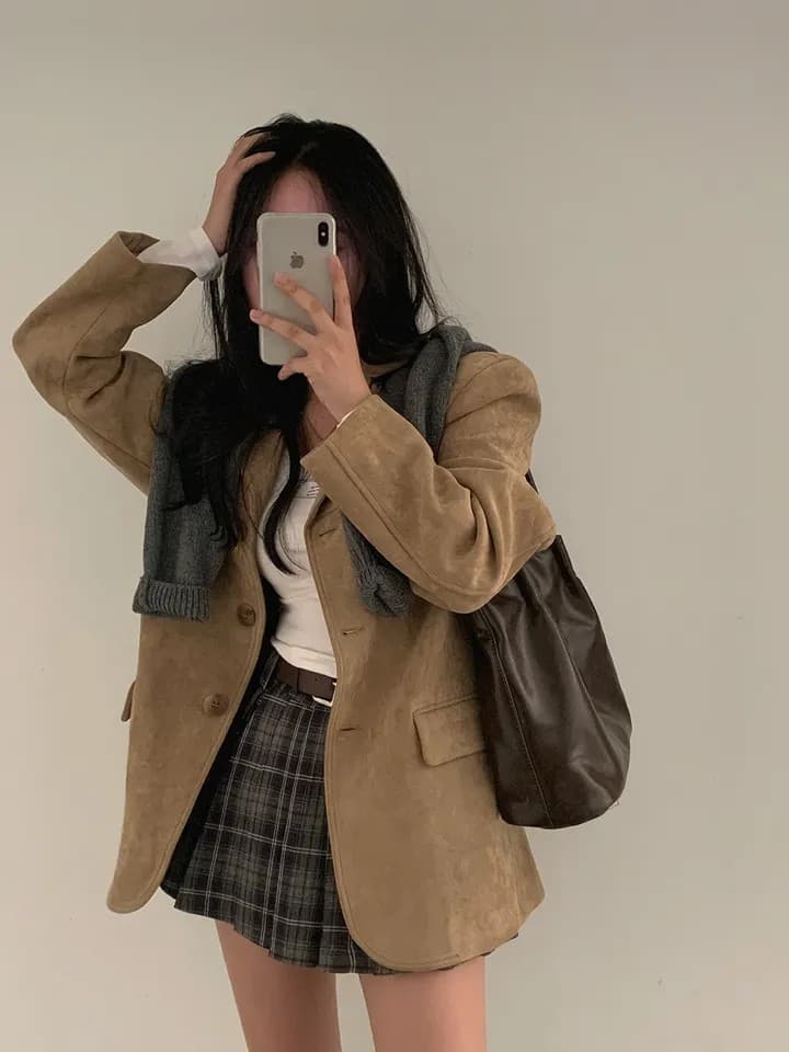 한국 chic 가을 새로운 레트로 품격 더블 주머니 아름다움 라드. 색상 시스템 루즈핏 다용도 긴팔 블레이저 상세 이미지 9