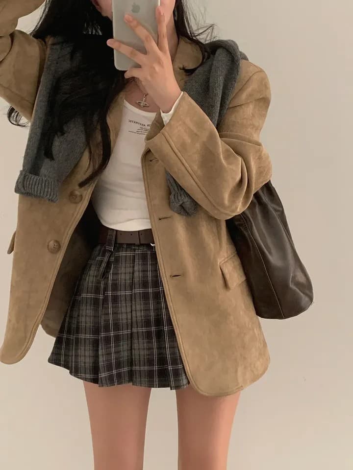 한국 chic 가을 새로운 레트로 품격 더블 주머니 아름다움 라드. 색상 시스템 루즈핏 다용도 긴팔 블레이저 상세 이미지 10