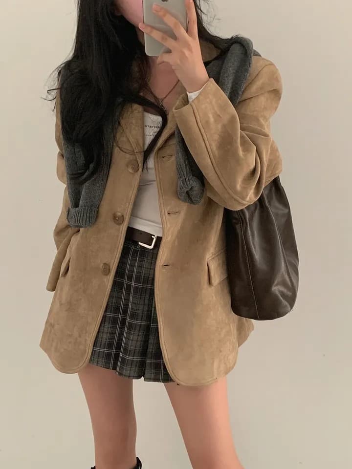 한국 chic 가을 새로운 레트로 품격 더블 주머니 아름다움 라드. 색상 시스템 루즈핏 다용도 긴팔 블레이저 상세 이미지 12