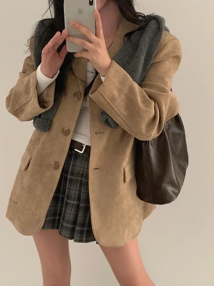 한국 chic 가을 새로운 레트로 품격 더블 주머니 아름다움 라드. 색상 시스템 루즈핏 다용도 긴팔 블레이저 상세 이미지 13