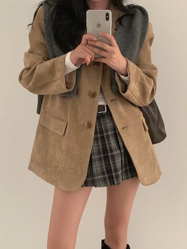 한국 chic 가을 새로운 레트로 품격 더블 주머니 아름다움 라드. 색상 시스템 루즈핏 다용도 긴팔 블레이저 상세 이미지 14