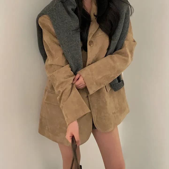 한국 chic 가을 새로운 레트로 품격 더블 주머니 아름다움 라드. 색상 시스템 루즈핏 다용도 긴팔 블레이저 상세 이미지 16