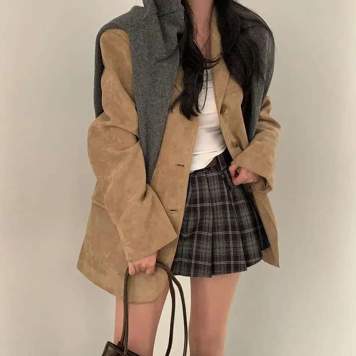 한국 chic 가을 새로운 레트로 품격 더블 주머니 아름다움 라드. 색상 시스템 루즈핏 다용도 긴팔 블레이저 상세 이미지 17