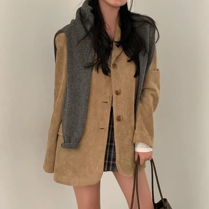 한국 chic 가을 새로운 레트로 품격 더블 주머니 아름다움 라드. 색상 시스템 루즈핏 다용도 긴팔 블레이저 상세 이미지 18