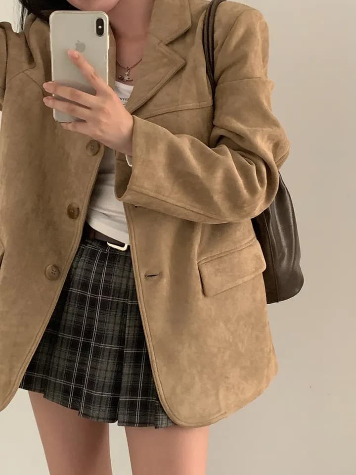 한국 chic 가을 새로운 레트로 품격 더블 주머니 아름다움 라드. 색상 시스템 루즈핏 다용도 긴팔 블레이저 상세 이미지 22