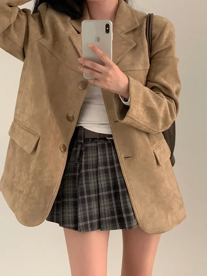 한국 chic 가을 새로운 레트로 품격 더블 주머니 아름다움 라드. 색상 시스템 루즈핏 다용도 긴팔 블레이저 상세 이미지 23