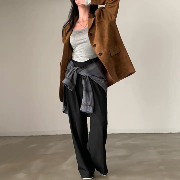 한국 chic 가을 새로운 레트로 품격 더블 주머니 아름다움 라드. 색상 시스템 루즈핏 다용도 긴팔 블레이저 상세 이미지 25