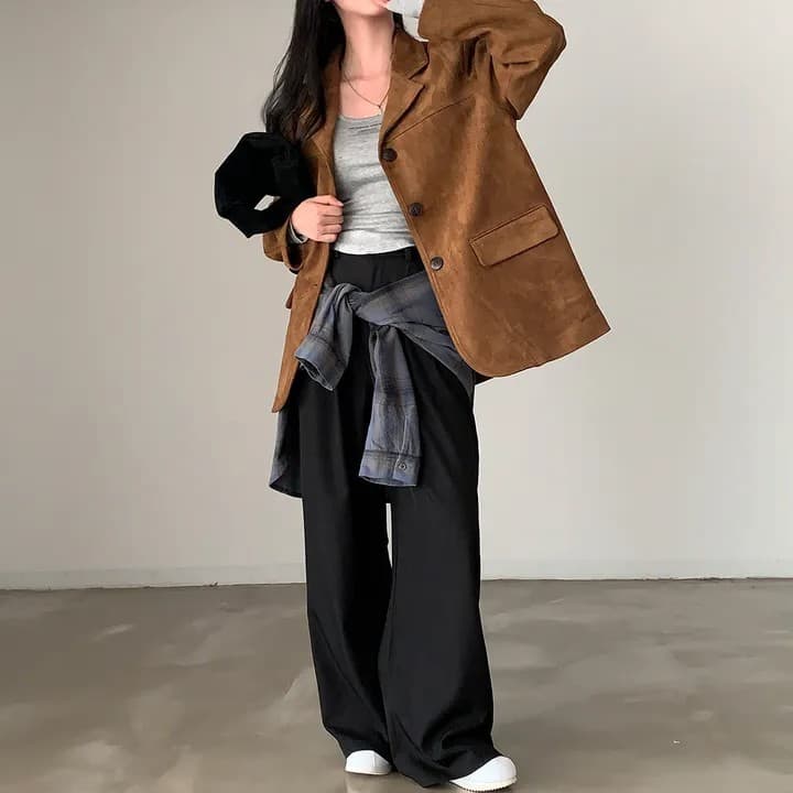 한국 chic 가을 새로운 레트로 품격 더블 주머니 아름다움 라드. 색상 시스템 루즈핏 다용도 긴팔 블레이저 상세 이미지 26