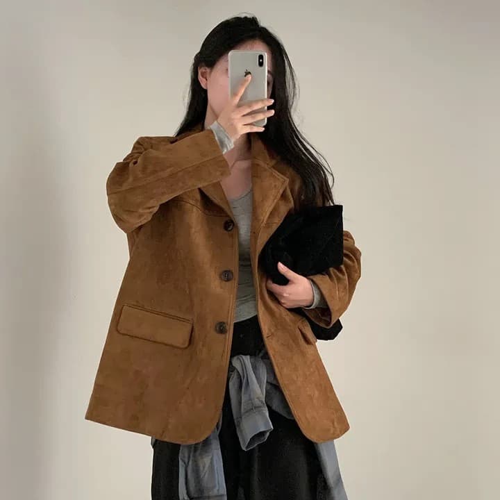 한국 chic 가을 새로운 레트로 품격 더블 주머니 아름다움 라드. 색상 시스템 루즈핏 다용도 긴팔 블레이저 상세 이미지 31